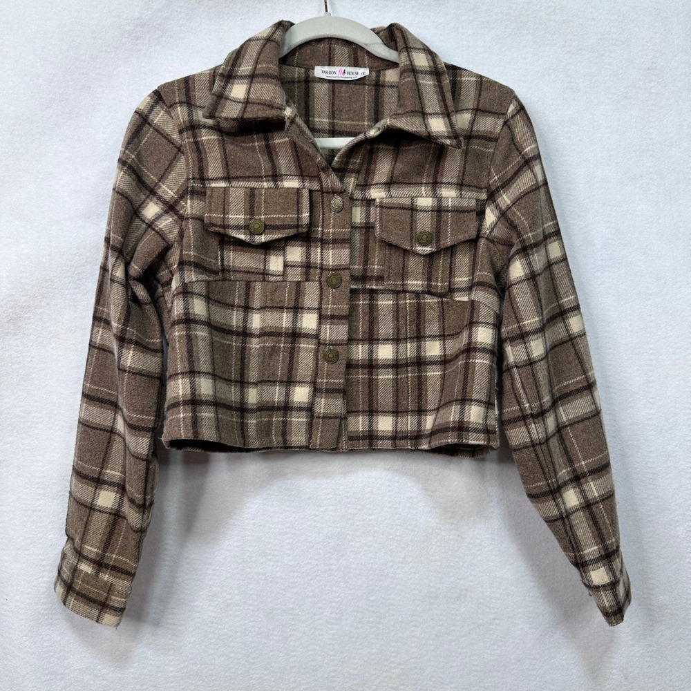 Fashion House Plaid Cropped Shacket Jacket Women's‎ Size Small Button Front